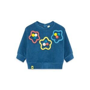 Blue Kids velvet sweater with Colorful Flower Accents